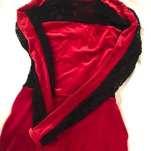 Red Velvet with black lace unitard